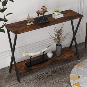 Industrial Narrow Console Table with 2 Shelves, Small Entryway Table with Metal Legs for Hallway, Living Room, Foyer & Office - 1 of 4