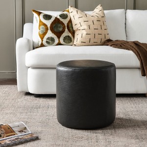 KINWELL Faux Leather Round Upholstered Footstool PU Ottoman, 18" x 18 - 1 of 4