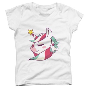Girl's Design By Humans Striped Christmas Unicorn By rasok T-Shirt - 1 of 3