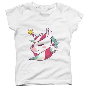 Girl's Design By Humans Striped Christmas Unicorn By rasok T-Shirt