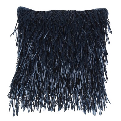 HomeRoots 20" Navy Blue Textured Throw Pillow with Fringe
