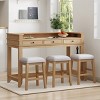 4-Piece Dining Set Rectangle With 3 Upholstered Stools, Dining Set Contemporary, Multifunctional Dining Table With 3 Drawers-Cuddlewood - 3 of 4