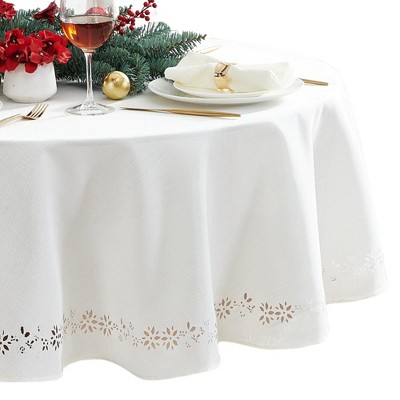 Elrene Poinsettia Noel Laser Cut Tablecloth - Elrene Home Fashions