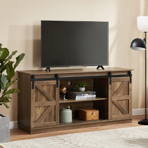 COMHOMA 58" TV Stand and Entertainment Center for TVs up to 65 Inches, with Sliding Barn Doors, Storage Cabinets - 1 of 2