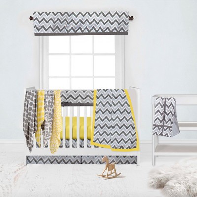 Bacati - Ikat Dots Giraffe Yellow Grey Neutral 10 pc Crib Set with Long Rail Guard Cover & 4 Muslin Swaddling Blankets