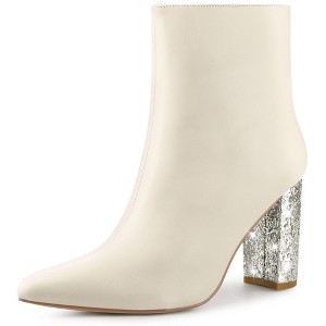 Perphy Women's Fashion Pointy Toe Zipper Sparkly Glitter Chunky Heels Ankle Boots - 1 of 3