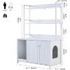 Cat Litter Box Enclosure Furniture with Shelves - 52" Hidden Litter Box Cabinet, Wood Enclosed Cat House with Scratch Mat, Dog Proof Design - 2 of 4