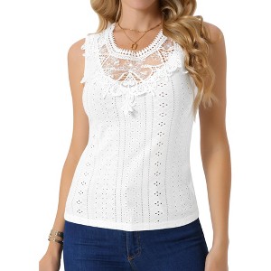 INSPIRE CHIC Women's Elegant Guipure Lace Sleeveless Crew Neck Keyhole Shirt - 1 of 4