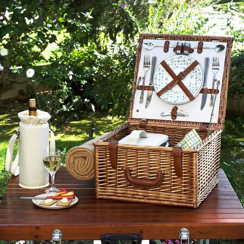 Picnic at Ascot Cheshire English- Style Willow Picnic Basket with Service for 2 and Blanket - Gazebo, 3 of 6