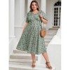Women's Plus Size V Neck Short Sleeve Floral Print Shirred Pockets Boho T-Shirts Dresses - GRACE & GRANDEUR - 3 of 4