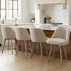 Bekrvio Counter Height Bar Stools, 26" Mid-Century Swivel Barstools with Backs - Linen Upholstered Wood Legs, Kitchen Island Counter Chairs - 1 of 4