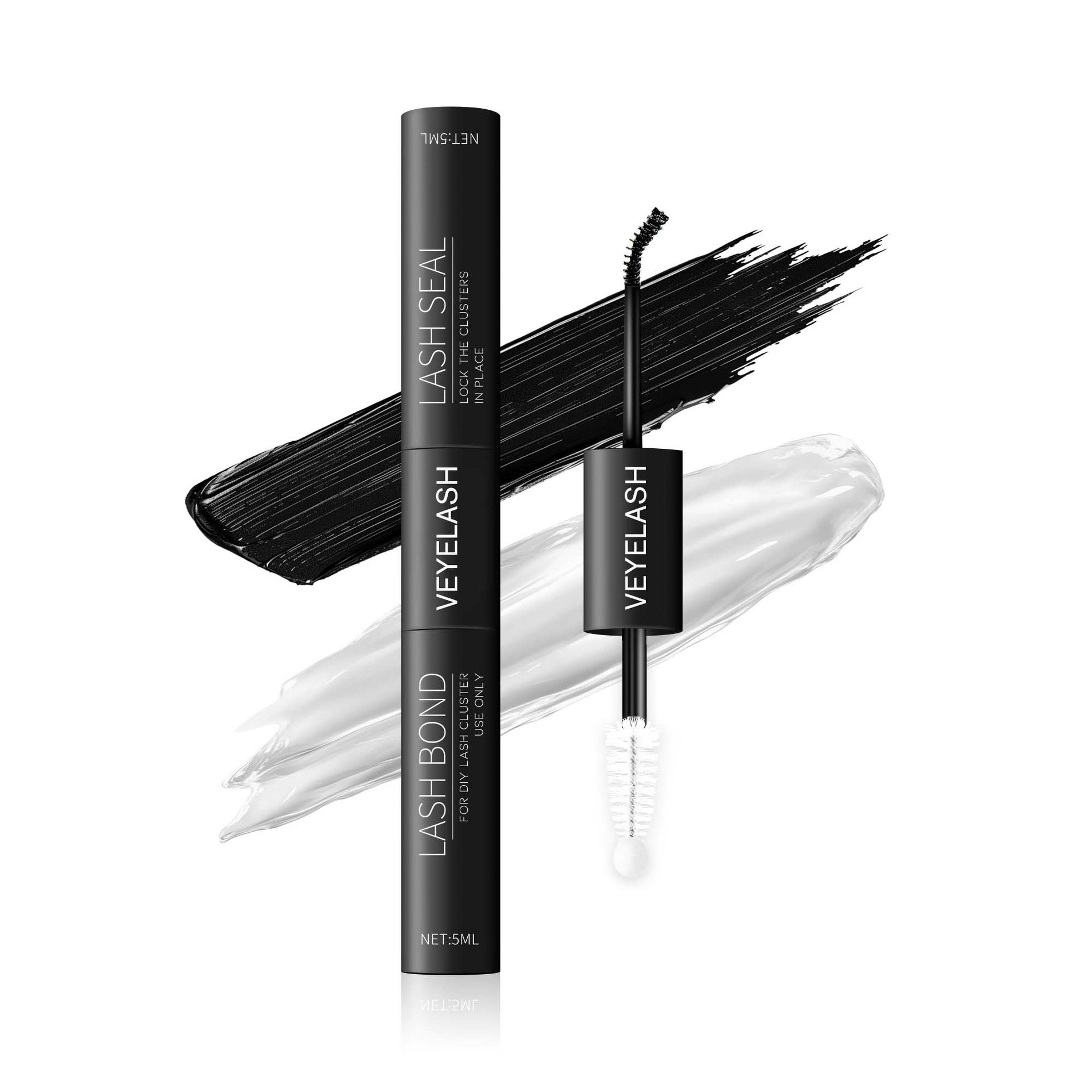 VEYES Lash Bond and Seal Waterproof VEYELASH 2 in 1 Cluster Lash Glue for Eyelash Extensions Long Lasting Self-Application at Home 5ml+5ml