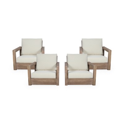 Christopher Knight Home Westchester Outdoor Acacia Wood Club Chairs with Cushions (Set of 4), Brown/Beige