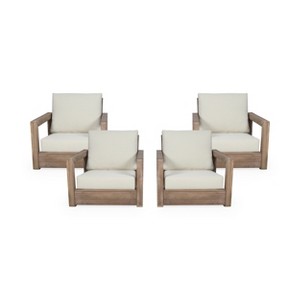 Christopher Knight Home Westchester Outdoor Acacia Wood Club Chairs with Cushions (Set of 4), Brown/Beige - 1 of 4