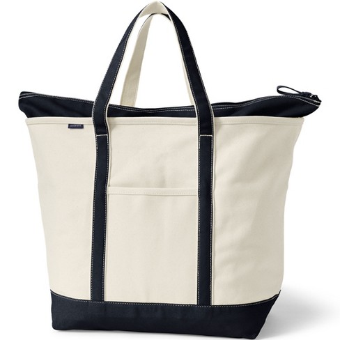 Lands' End Medium Natural 5 Pocket Open Top Canvas Tote Bag - -  Natural/Black