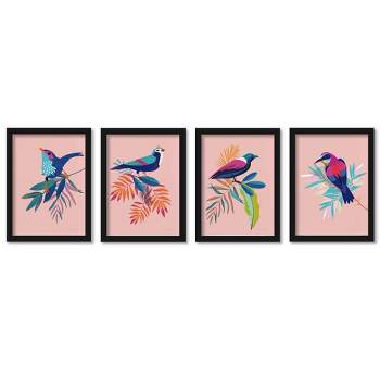Americanflat Animal Botanical Exotic Birds By Omar Escalante Set Of 4 Framed Wall Art Set