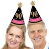 Big Dot of Happiness Chic 90th Birthday - Pink, Black and Gold - Cone Happy Birthday Party Hats for Adults - Set of 8 (Standard Size) - 2 of 4
