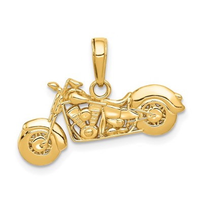 Black Bow Jewelry 14k Yellow Gold 3D Motorcycle Pendant, 25mm (1 Inch)
