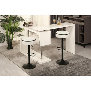 MAYEERTY Round Storage Bar Stools Set of 2 - Off-White Linen, Height Adjustable, 360¡ã Swivel, Armless Metal Frame for Kitchen/Dining - 1 of 4