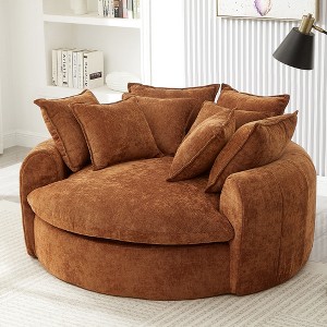 Whisen 59.8" Round Chaise Sofa Loaf Sofa Boneless Round Couch, Full-Compressed Sofa Bed with 8 Throw Pillows - 1 of 4