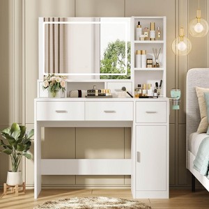 CAVINAS Vanity Desk with Mirror 40.9" Dressing Table with 5 Drawer and Storage Cabinet for Apartment, Bedroom - 1 of 4