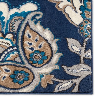 Tremont Lincoln Navy Blue and Grey Floral Area Rug