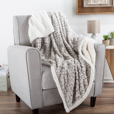 Hastings Home Plush Flower Fleece Sherpa Throw Blanket - Brown