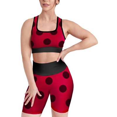 Miraculous Ladybug Womens Sports Bra and High waisted Bike short set for gym workout, exercise, yoga, cycling and running by MAXXIM X-Small