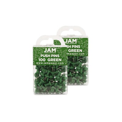 JAM Paper Colored Pushpins Green Push Pins 2 Packs of 100 (2242954A)
