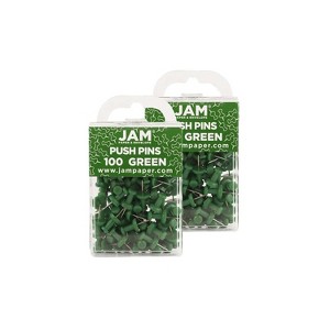 JAM Paper Colored Pushpins Green Push Pins 2 Packs of 100 (2242954A) - 1 of 4