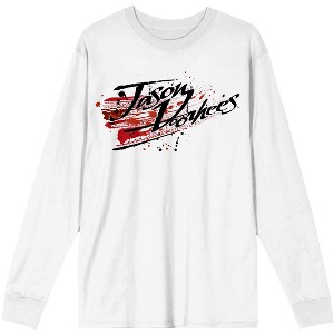 Friday The 13th Jason Voorhees Blood Splatter Juniors White Long Sleeve Shirt - 1 of 2