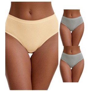 INSPIRE CHIC Women's Cotton High Waist Bright Trim Briefs Elastic Waistband Breathable Underwear 3 Packs - 1 of 4