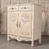 Elegant Vintage-Inspired Cream Storage Cabinet with Carved Floral Design and Two Drawers, Rustic Charm, 1pc - 3 of 4