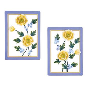 Collections Etc Hand-Painted Peonies Metal Framed Wall Art Decor - Set of 2 8" x 1" x 30"
