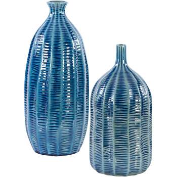Uttermost Bixby 15" and 13" Cobalt Blue Earthenware Vases Set of 2