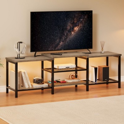 Homhougo 67 Inch Large TV Stand with LED Lights for 55/65/75 Inch TV Gray