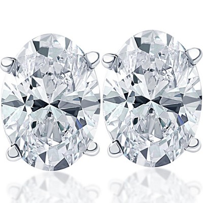 Pompeii3 VS 3/4Ct Certified Lab Created Oval Diamond Studs 14k White Gold Earrings