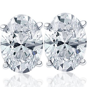 Pompeii3 1 1/2 Ct Lab Created Oval Diamond Studs 14k White Gold Earrings - 1 of 3