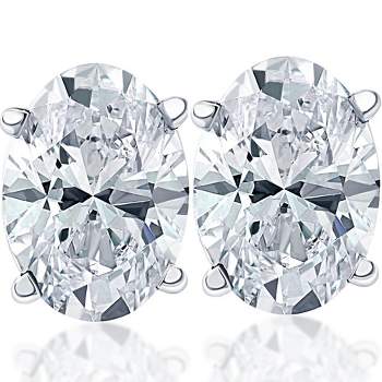Pompeii3 VS 3/4Ct Certified Lab Created Oval Diamond Studs 14k White Gold Earrings