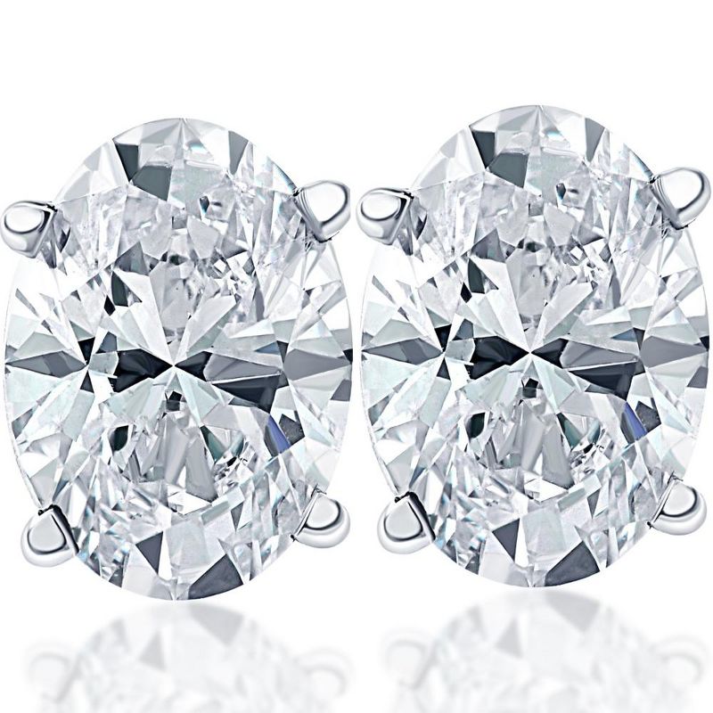 Pompeii3 VS 3/4Ct Certified Lab Created Oval Diamond Studs 14k White Gold Earrings, 1 of 6