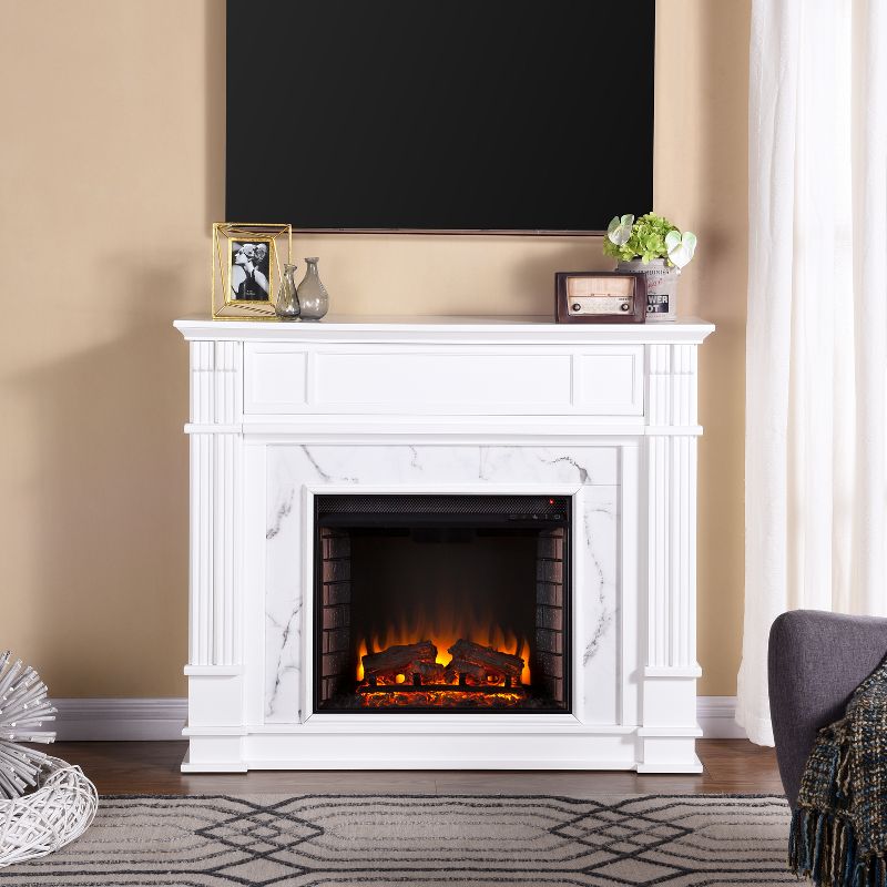 Highpoint Faux Cararra Marble Electric Media Fireplace White - Aiden Lane, 5 of 13