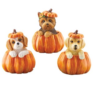 Collections Etc Hand-Painted Pumpkin Dog Sitter Figurines Orange - 1 of 2