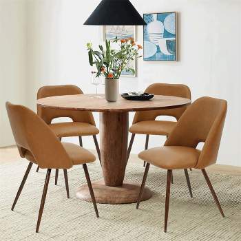 Edwin Set Of 4 Faux Leather Dining Chairs With Walnut Legs -The Pop Maison