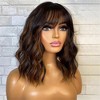 Jessie's Wig 12-22 Inch Loose Wavy Wig With Bangs 13x5 Pre Cut Lace Highlight Brown Color 1 Pc/Pack - 4 of 4