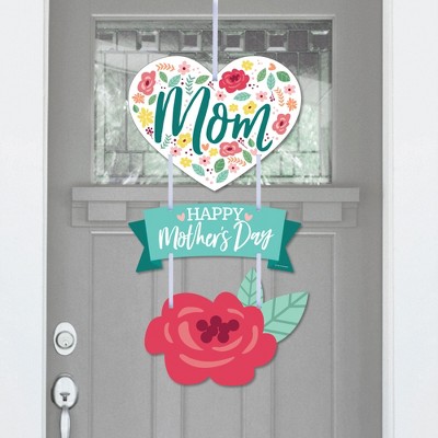 Big Dot of Happiness Colorful Floral Happy Mother's Day - Hanging Porch We Love Mom Party Outdoor Decorations - Front Door Decor - 3 Piece Sign