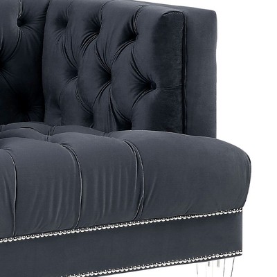 Ansario Charcoal Velvet Tufted Accent Chair with Metal Frame