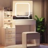 Vanity Desk with Mirror, Makeup Vanity Desk with Sliding Lighted Mirror, Power Outlet, Dressing Table with 4 Drawers, Storage Shelves & Stool - 4 of 4
