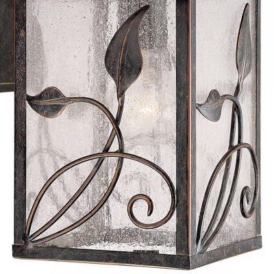French Garden Leaf-Vine Motif Outdoor Wall Light in Bronze with Seedy Glass