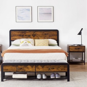 Bed Frame with Drawers Platform Bed Frame Brown Wood Headboard and Sturdy Metal Slats, No Box Spring Needed, Noise Free - 1 of 4