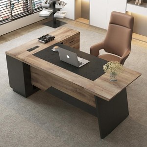 SAINTCY Modern L-Shaped Executive Desk, 78.74" Large Industrial Wood Office Desk with Drawers & Shelves, Home Office Computer Workstation - 1 of 4